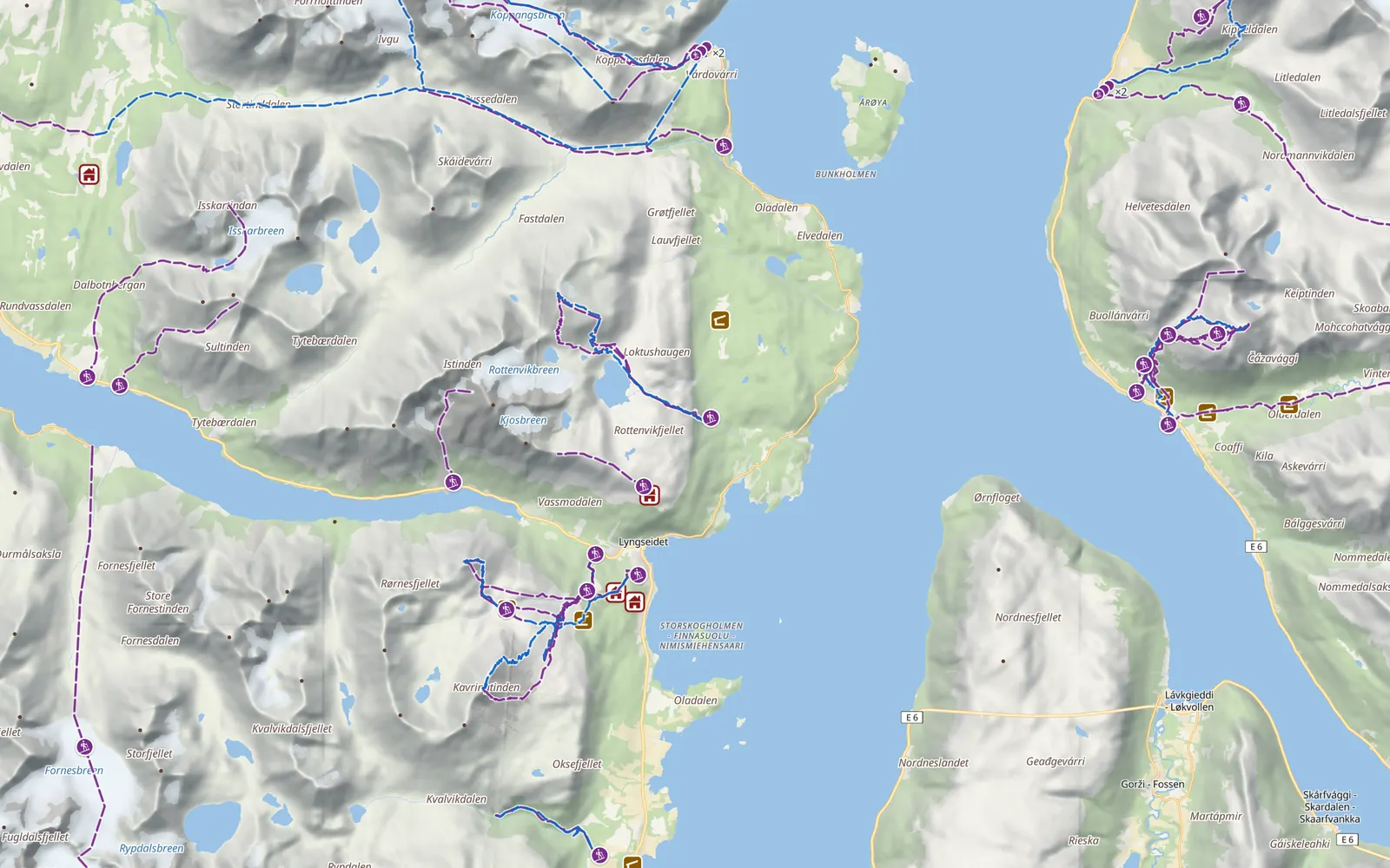 Ski tours, winter trails and huts around Lyngseidet